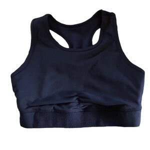 Splendid Studio Navy Ruched Racerback Sports Bra Sz. S Cut Out Back Yoga Sport